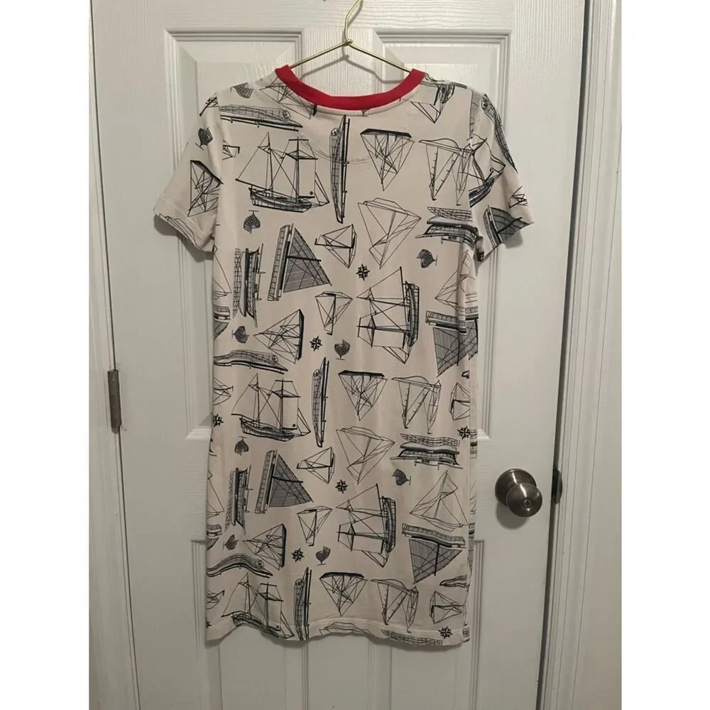 Tory Burch Nautical Sailboat Print Pima Cotton T Shirt Dress Sz S